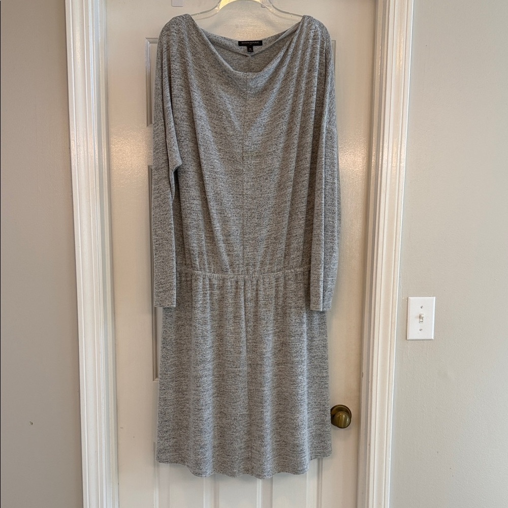 Banana Republic Cowl Neck Knit Dress XL Gray Long Sleeve Midi Dress Work Casual